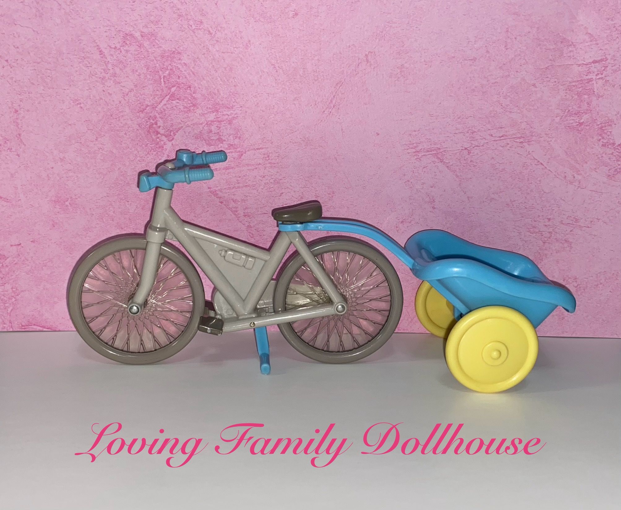 Vintage Fisher Price Loving Family Dream Dollhouse Bicycle Bike with Baby Doll Carrier