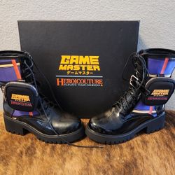 Game Master &Heroicouture Hawk Plaid Moto Boots 