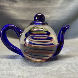 Blue Spiral Teapot Paperweight - Great Condition! 