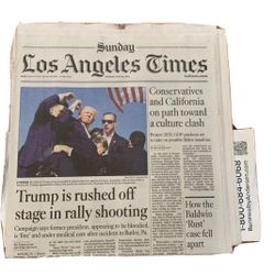 Los Angeles Times Newspaper Lot Trump Rally Shooting 2024 + Indictment 2023