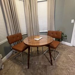 Mid Century wooden Round Dining Table /reading  nook with glass and chairs