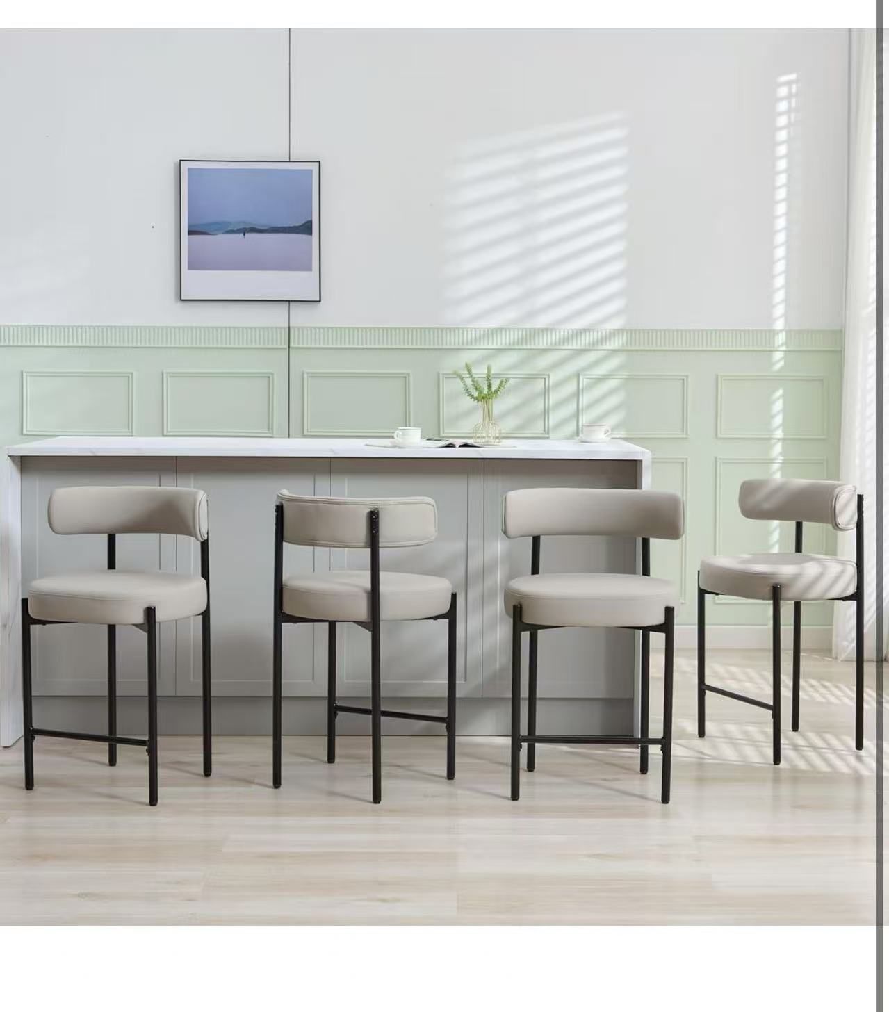 ❤️ Counter Height Bar Stools Set of 4  24'' Faux Leather Bar Stools with Back, Mid-Century Modern Bar Chairs for Kitchen Island, Dining Room, Vegan Le