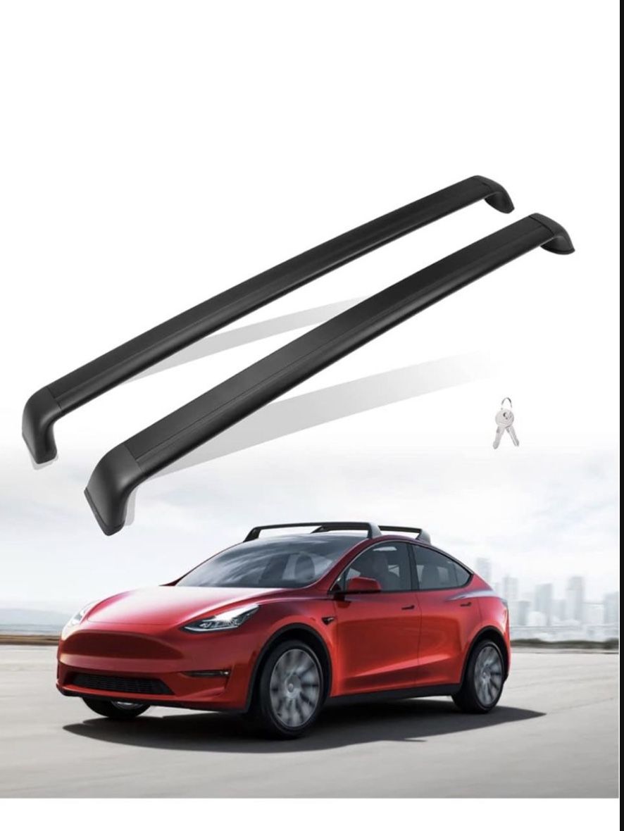 AUXPACBO Lockable Cross Bar Fits for Tesla Model Y 2020 2021 2022 2023 2024 Roof Rack Accessories Rooftop Luggage Cargo Carrier for Canoe Kayak Bike