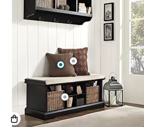 Entryway Storage Bench with Bins and a Shoe Rack Organizer, Black
