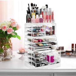 4 Pieces Acrylic Cosmetic Makeup Organizer & Jewelry Storage Display Case