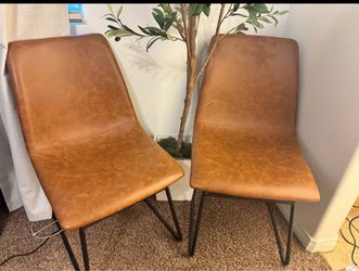 Set of 2 Tan Faux Leather Dining Chairs