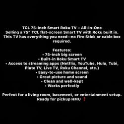 75 Inch Tcl Built-In Roku Tv