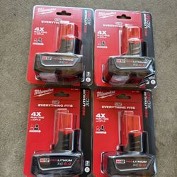 Milwaukee M-12  Red  Lithium  XC 6.0 Batteries. 4- Pack