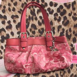 Pink Coach signature buckle tote bag