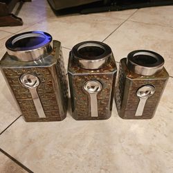 Pier 1 Set Of 3 Glazed Ceramic Canisters