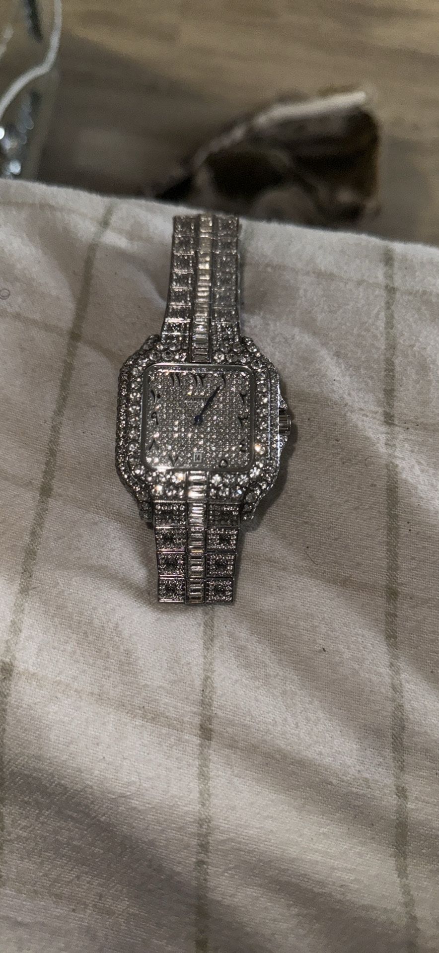Iced Out Cartier Type Watch With Arabic Dial