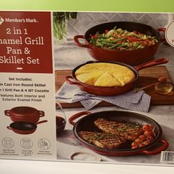 2 In 1 Enamel Grill Pan And Skillet Set