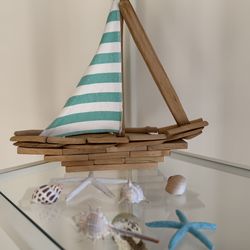 Handcrafted Decorative Wooden Sailboat – Original Wooden Base