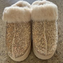 Sparkly fuzzy indoor outdoor shoes