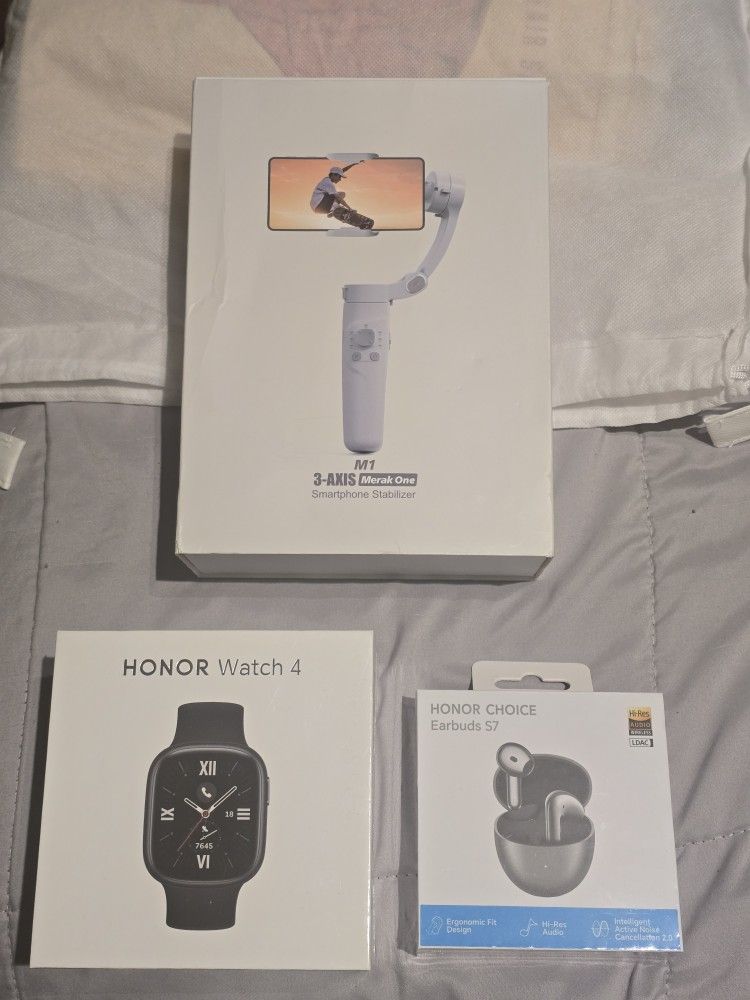 M1- 3-Axis Merak One Stabilizer, Honor Watch 4, And Honor Choice Earbuds 7