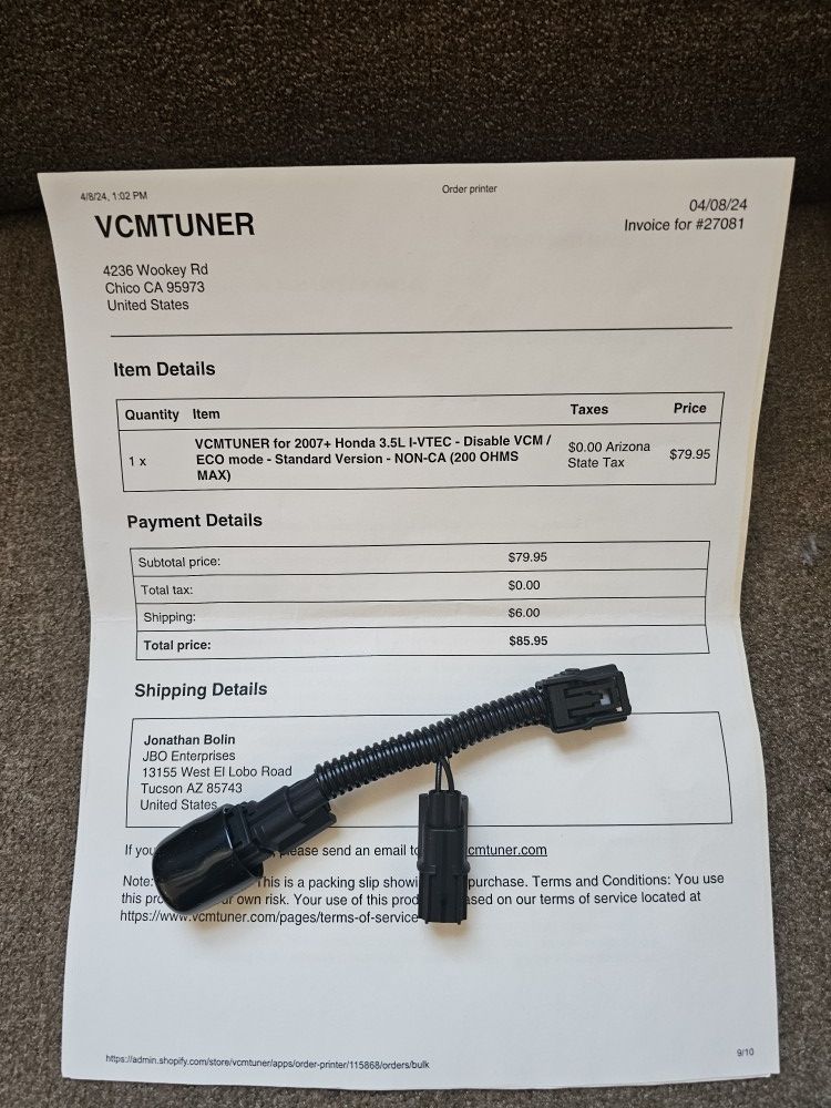 VCM Tuner For 2007 or Newer Honda Pilot