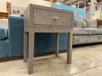 Grey Single Drawer Nightstand with Geometric Pattern Drawer Front