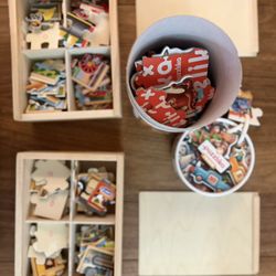 2 sets of Melissa & Doug 4-in-1 Wooden Jigsaw Puzzle + train number puzzle 3+