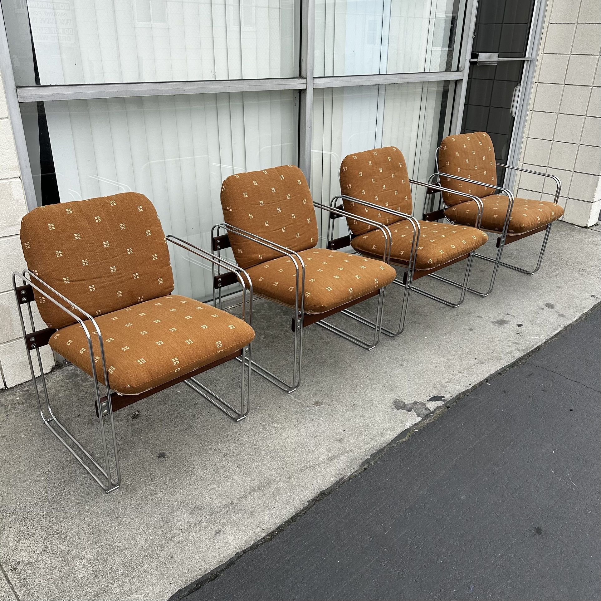 Set of 4 Heinz Meier for Landes Midcentury "Ascona" Chrome Chairs MCM