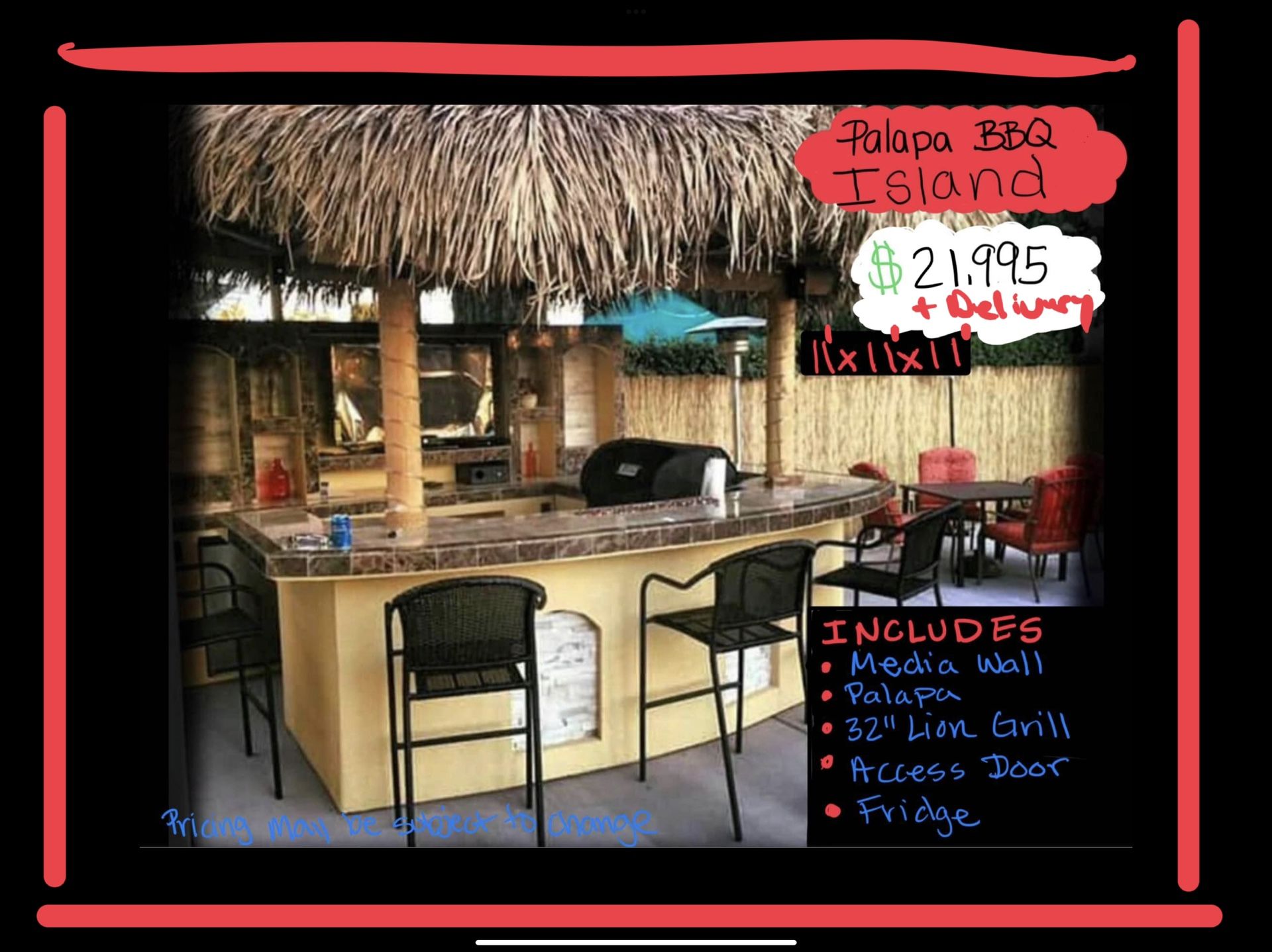 Backyard Grilling Outdoor Kitchen Cocina Palapa BBQ Tv Wall