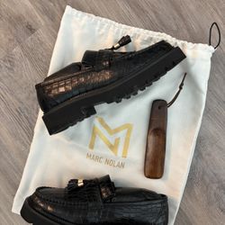 Marc Nolan women’s Mrs Journey Size 7 Black Crocodile Leather Loafers Worn Once 1x To Wedding With Heel Piece And Dust Bag