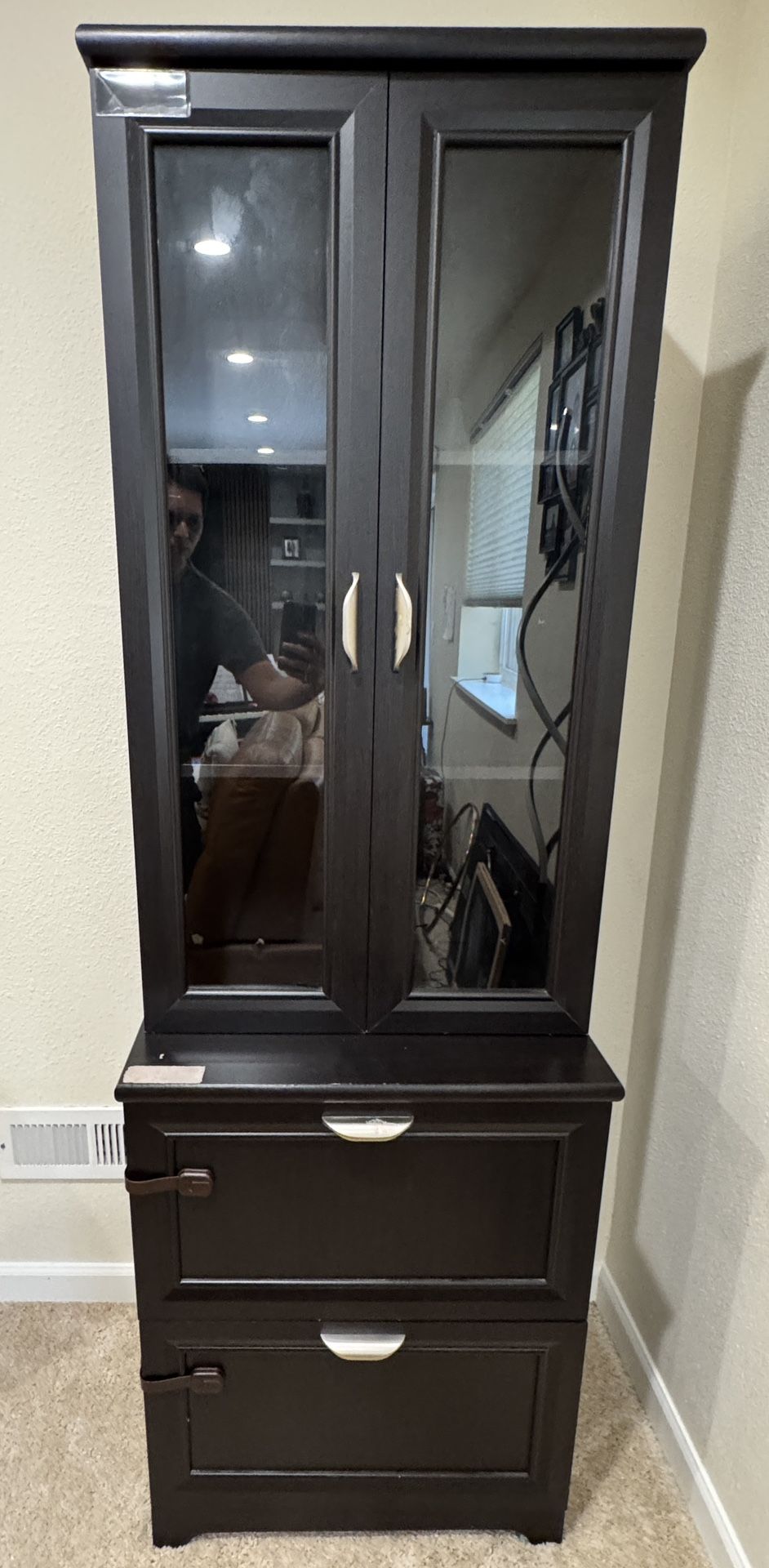 Book Shelf With Glass Doors And Drawer Cabinet
