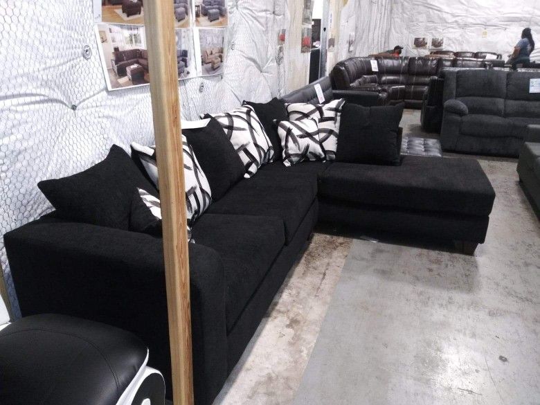 New Black Pillow Back Sectional Sofa 🚛 Same Day Delivery 💥Can Finance W/ $50 Down EZ Rent 2 Own Plan 💥