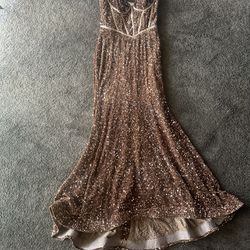 Brown sequins dress with corset back and long train 