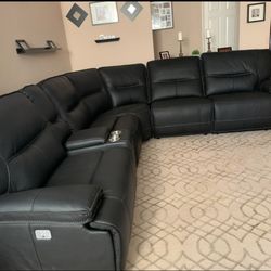 Leather Electric Reclining Sectional 