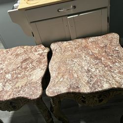 Elegant Pink And Gold Marble End Tables 
