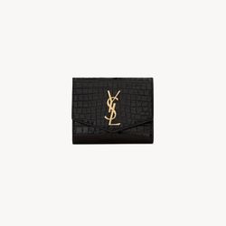 Saint Laurent YSL UPTOWN COMPACT WALLET IN CROCODILE-EMBOSSED SHINY