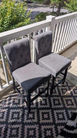 Set of 2 Grey Tufted Counter Stools - Like New Condition