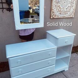 Solid Wood White Nursery Dresser W/ Wall Mirror 