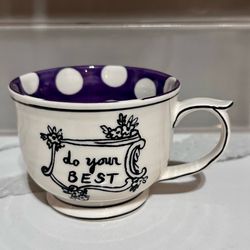 ANTHROPOLOGIE Molly Hatch "DO YOUR BEST" Purple Polka Dot MUG 12 OZ.