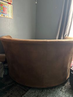 Brown Suede Barrel Accent Chair