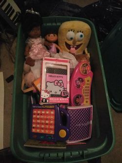 Used kid Toys Books ( Bin not included)