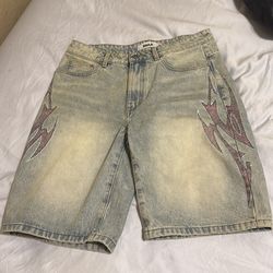 red & blue flame denim jorts Size 34