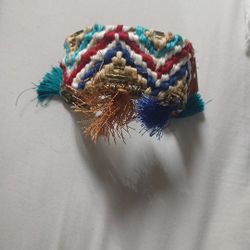 Boho Woven Cuff Bracelet | Friendship Style Multicolor Chain & Charm | Made...