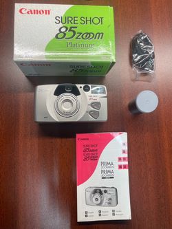 Canon Sure Shot 85 Zoom Date Platinum Silver Vintage 35mm Camera w/ Box Manual