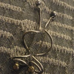 Vintage Mid-century Sterling &brass Abstract Earrings 