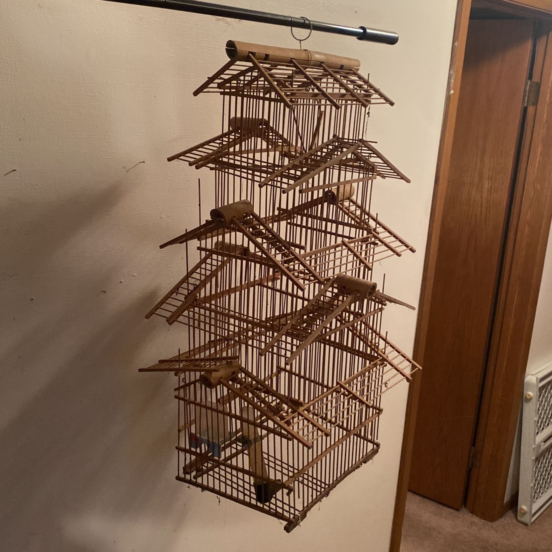 Vintage Pagoda Style Wooden Bird Cage