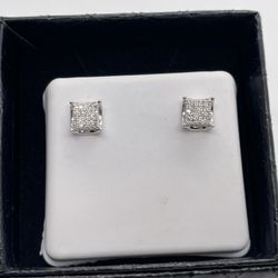 Square Diamond Earrings & 925 Silver