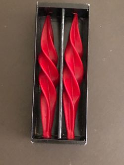 Pair of 12” Red Spiraled Taper Candles