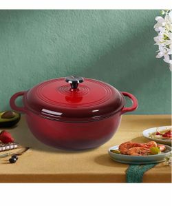 Round Enameled Cast Iron Dutch Oven, with Lid 6-Quart-Red,Non-Stick Enamel Dutch Oven (6 Quart-RED)