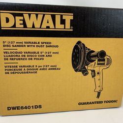 DEWALT 6 Amp Corded Variable Speed Disk Sander with 5 in., & Hole Hook and Loop Pad, Dust Shroud and Wrench