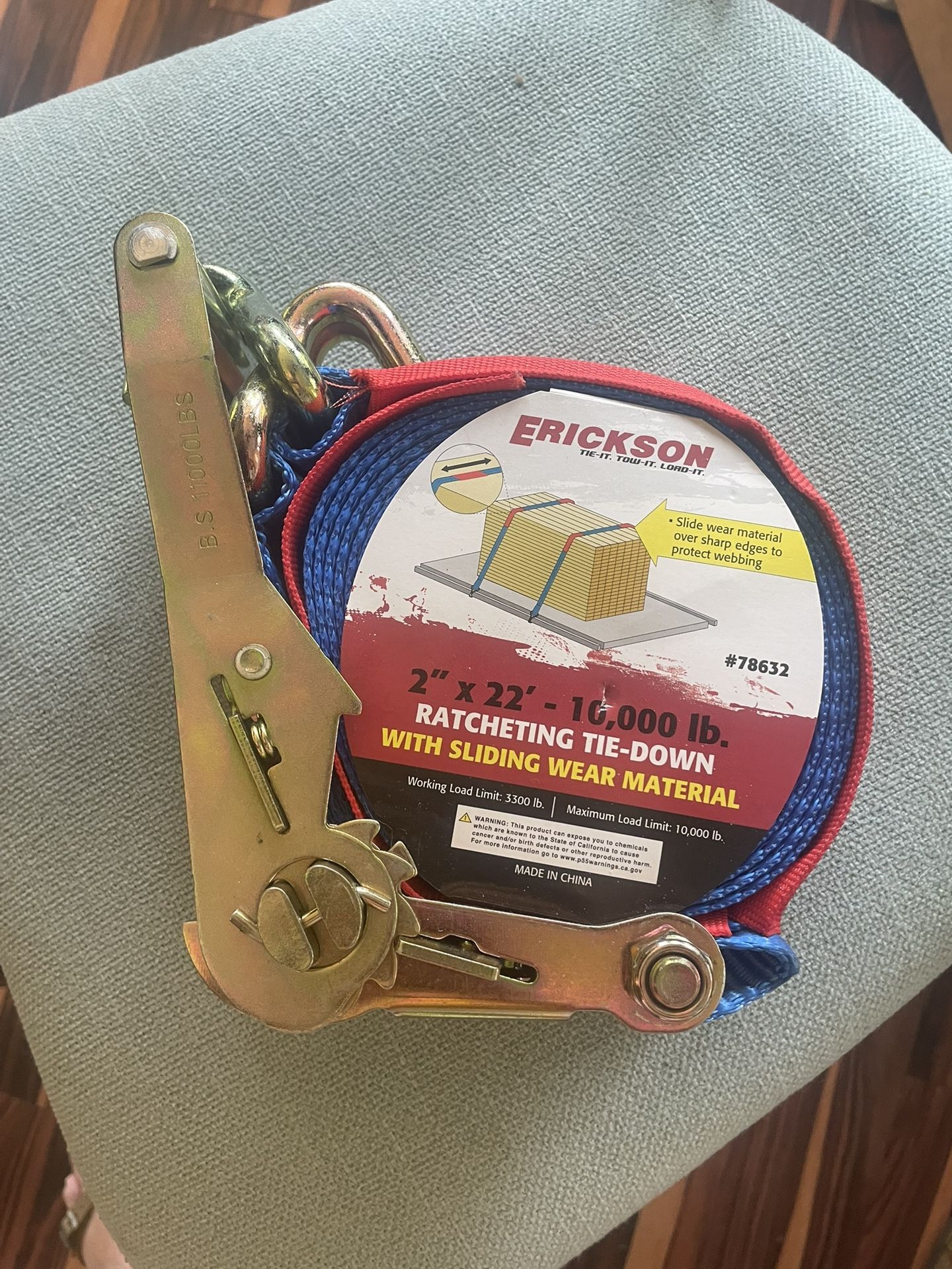 Erickson 2" x 22' – 10,000 lb. Ratcheting Tie-Down with Sliding Wear Material 
