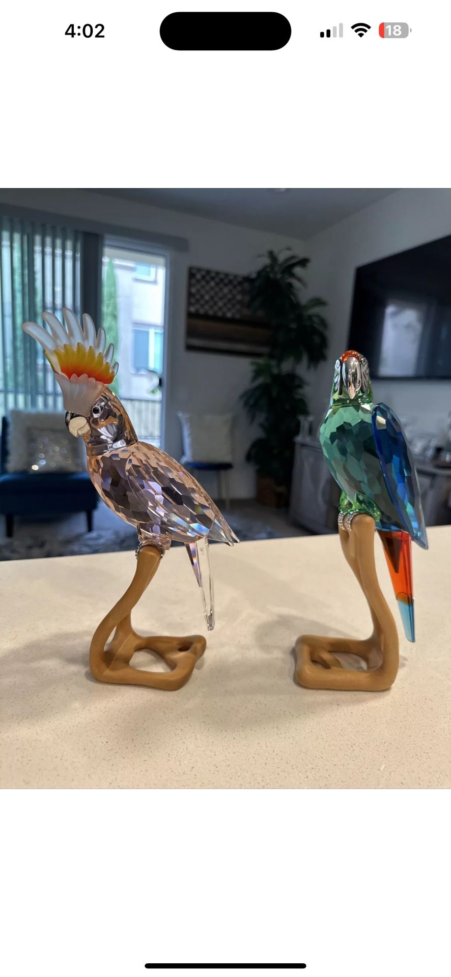 Swarovski Cockatoo Crystal Exotic bird of Paradise Collection Set Of 2