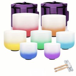 7-Piece Colorful Crystal Singing Bowl Chakra Set + Carrying Cases