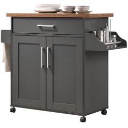 NIB Gray & oak Top Kitchen Island/Spice Rack/Towel Rack & Drawer