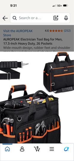 Electrician Tool Bag for Men, 17.3-Inch Heavy Duty,